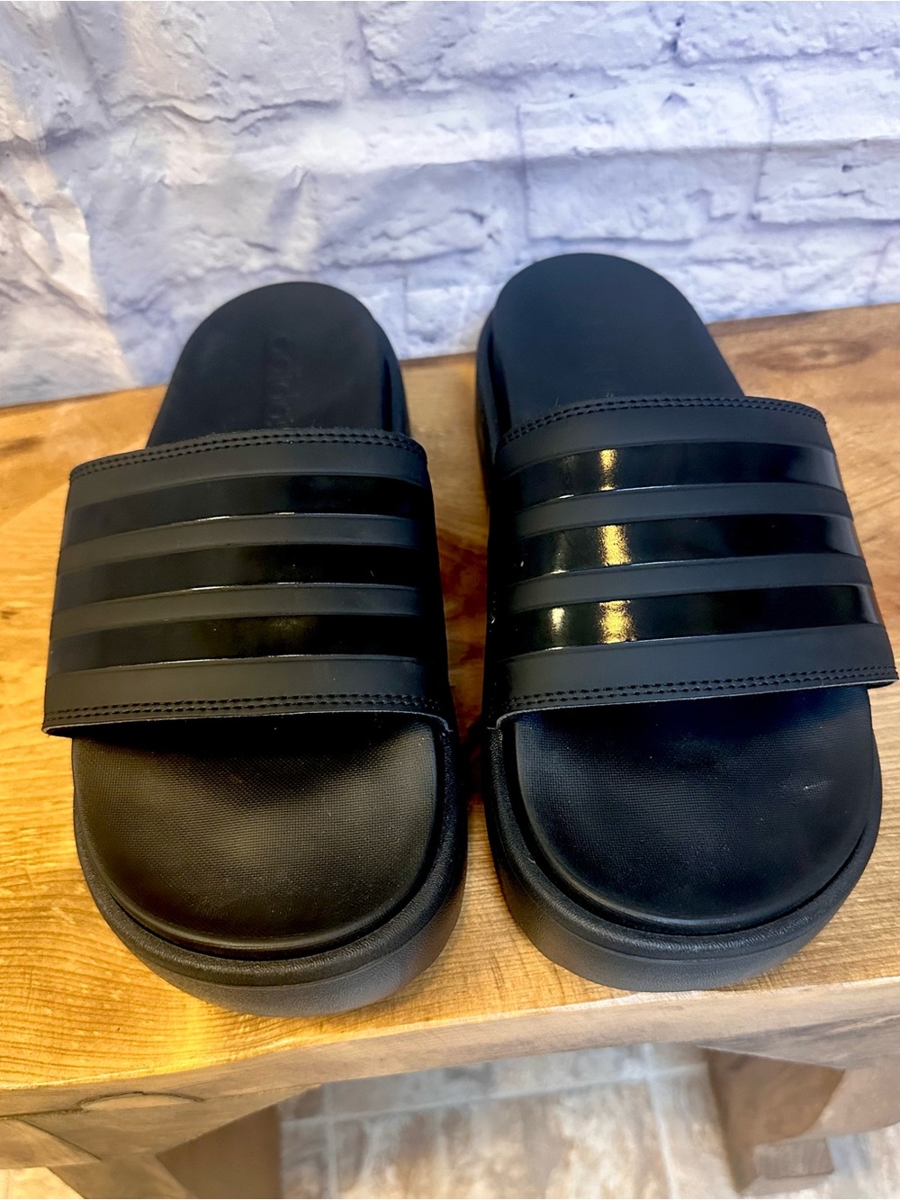 Adidas Adilette Women's Black Platform Slide Sandals Size 9